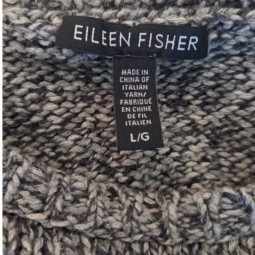 Eileen Fisher Marled Knit Sweater Boxy Relaxed Fit Grey White Italian‎ Yarn L - Picture 2 of 15
